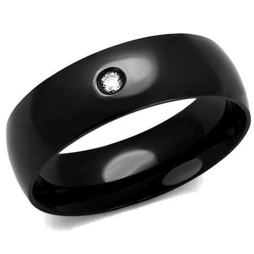 TK2409 - IP Black(Ion Plating) Stainless Steel Ring with AAA Grade CZ in Clear - Alamode - Flyclothing LLC