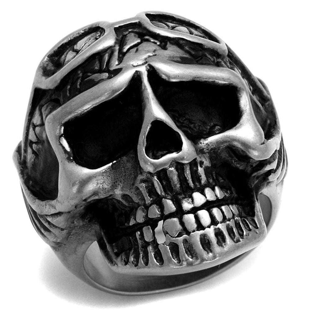 TK2414 - Antique Silver Stainless Steel Ring with Epoxy in Jet - Alamode - Flyclothing LLC