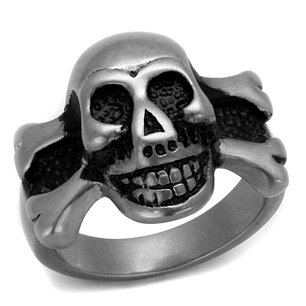 TK2416 - Antique Silver Stainless Steel Ring with Epoxy in Jet - Alamode - Flyclothing LLC