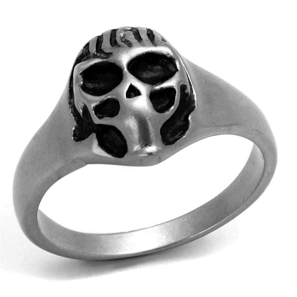 TK2417 - Antique Silver Stainless Steel Ring with Epoxy in Jet - Alamode - Flyclothing LLC