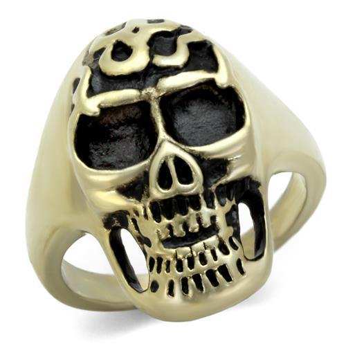 TK2450 - IP Antique Copper Stainless Steel Ring with Epoxy in Jet - Alamode - Flyclothing LLC