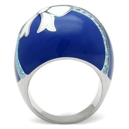 TK245 - High polished (no plating) Stainless Steel Ring with Top Grade Crystal in Sea Blue - Alamode - Flyclothing LLC