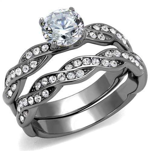 TK2475 - High polished (no plating) Stainless Steel Ring with AAA Grade CZ in Clear - Alamode - Flyclothing LLC