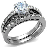 TK2477 - High polished (no plating) Stainless Steel Ring with AAA Grade CZ in Clear - Alamode - Flyclothing LLC