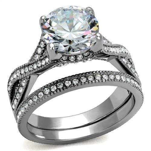 TK2478 - High polished (no plating) Stainless Steel Ring with AAA Grade CZ in Clear - Alamode - Flyclothing LLC