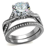 TK2478 - High polished (no plating) Stainless Steel Ring with AAA Grade CZ in Clear - Alamode - Flyclothing LLC
