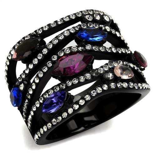 TK2480 - IP Black(Ion Plating) Stainless Steel Ring with Top Grade Crystal in Multi Color - Alamode - Flyclothing LLC