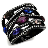 TK2480 - IP Black(Ion Plating) Stainless Steel Ring with Top Grade Crystal in Multi Color - Alamode - Flyclothing LLC