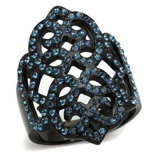 TK2481 - IP Black(Ion Plating) Stainless Steel Ring with Top Grade Crystal in Montana - Alamode - Flyclothing LLC