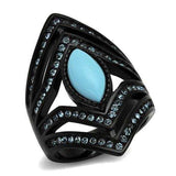 TK2482 - IP Black(Ion Plating) Stainless Steel Ring with Synthetic Turquoise in Sea Blue - Alamode - Flyclothing LLC