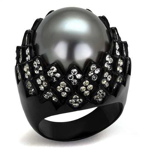 TK2483 - IP Black(Ion Plating) Stainless Steel Ring with Synthetic Pearl in Gray - Alamode - Flyclothing LLC
