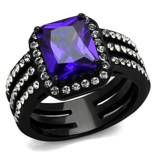 TK2486 - IP Black(Ion Plating) Stainless Steel Ring with AAA Grade CZ in Tanzanite - Alamode - Flyclothing LLC