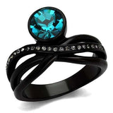 TK2488 - IP Black(Ion Plating) Stainless Steel Ring with Top Grade Crystal in Blue Zircon - Alamode - Flyclothing LLC