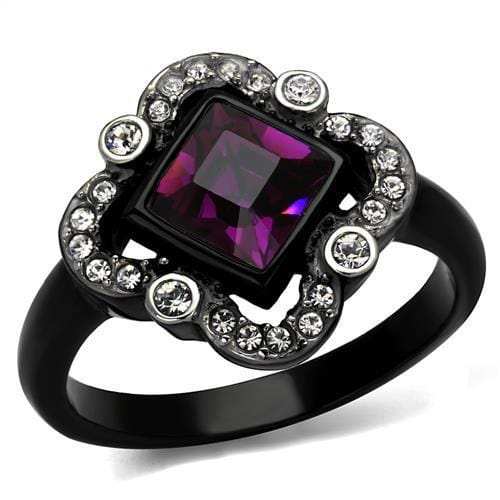 TK2489 - Two-Tone IP Black Stainless Steel Ring with Top Grade Crystal in Fuchsia - Alamode - Flyclothing LLC