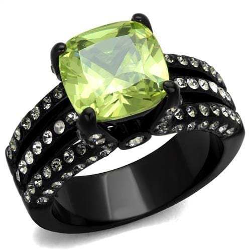 TK2491 - IP Black(Ion Plating) Stainless Steel Ring with AAA Grade CZ in Apple Green color - Alamode - Flyclothing LLC