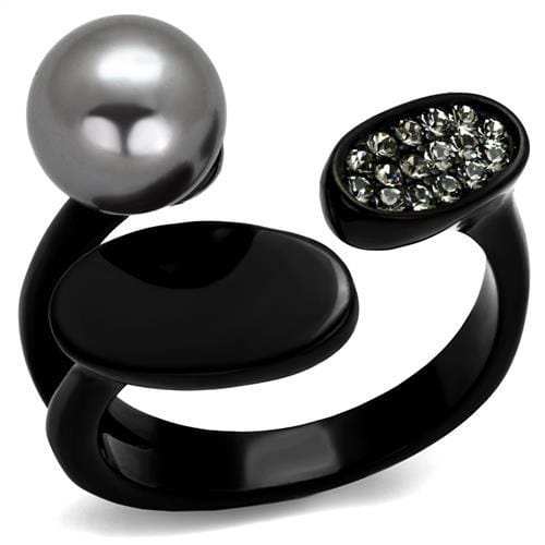 TK2493 - IP Black(Ion Plating) Stainless Steel Ring with Synthetic Pearl in Gray - Alamode - Flyclothing LLC
