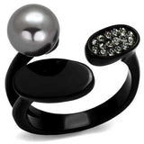 TK2493 - IP Black(Ion Plating) Stainless Steel Ring with Synthetic Pearl in Gray - Alamode - Flyclothing LLC