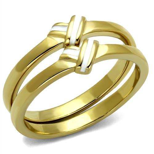 TK2494 - IP Gold(Ion Plating) Stainless Steel Ring with Epoxy in White - Alamode - Flyclothing LLC