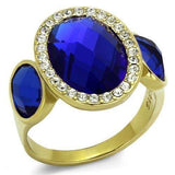 TK2495 - IP Gold(Ion Plating) Stainless Steel Ring with Synthetic Synthetic Glass in Sapphire - Alamode - Flyclothing LLC