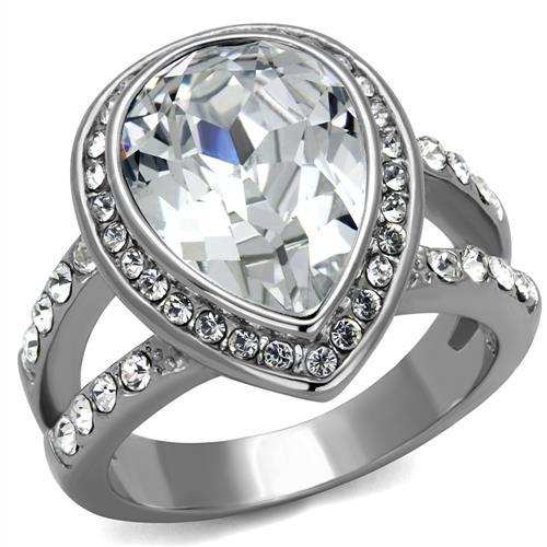 TK2504 - High polished (no plating) Stainless Steel Ring with Top Grade Crystal in Clear - Alamode - Flyclothing LLC