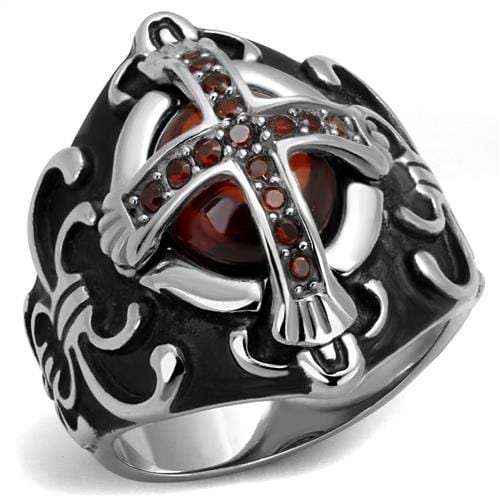 TK2507 - High polished (no plating) Stainless Steel Ring with AAA Grade CZ in Garnet - Alamode - Flyclothing LLC