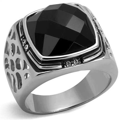 TK2514 - High polished (no plating) Stainless Steel Ring with Synthetic Onyx in Jet - Alamode - Flyclothing LLC