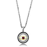 TK2527 - Two-Tone IP Gold (Ion Plating) Stainless Steel Chain Pendant with Top Grade Crystal in Garnet - Alamode - Flyclothing LLC