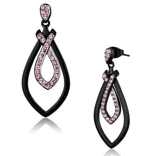 TK2532 - Two-Tone IP Black (Ion Plating) Stainless Steel Earrings with Top Grade Crystal in Light Rose - Alamode - Flyclothing LLC