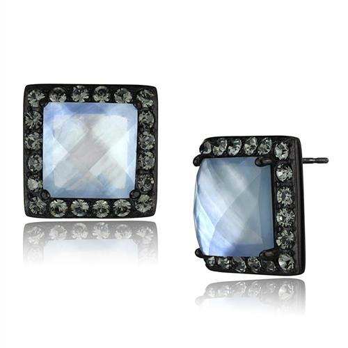 TK2536 - IP Black(Ion Plating) Stainless Steel Earrings with Precious Stone Conch in Aquamarine AB - Alamode - Flyclothing LLC