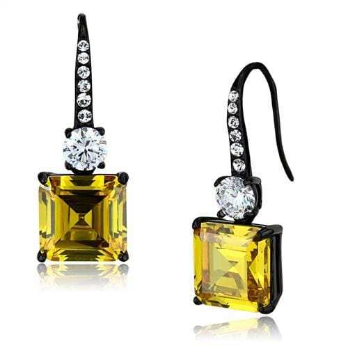 TK2539 - IP Black(Ion Plating) Stainless Steel Earrings with AAA Grade CZ in Topaz - Alamode - Flyclothing LLC