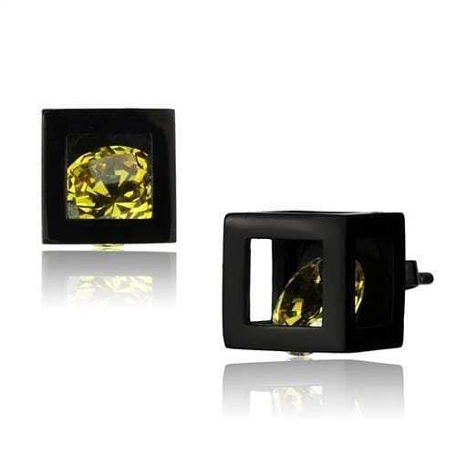 TK2540 - IP Black(Ion Plating) Stainless Steel Earrings with AAA Grade CZ in Topaz - Alamode - Flyclothing LLC