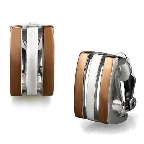 TK2542 - Two Tone IP Light Brown (IP Light coffee) Stainless Steel Earrings with No Stone - Alamode - Flyclothing LLC