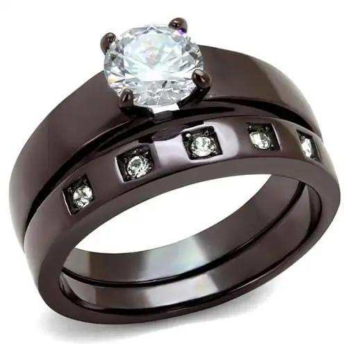 TK2547 - IP Dark Brown (IP coffee) Stainless Steel Ring with AAA Grade CZ in Clear - Alamode - Flyclothing LLC