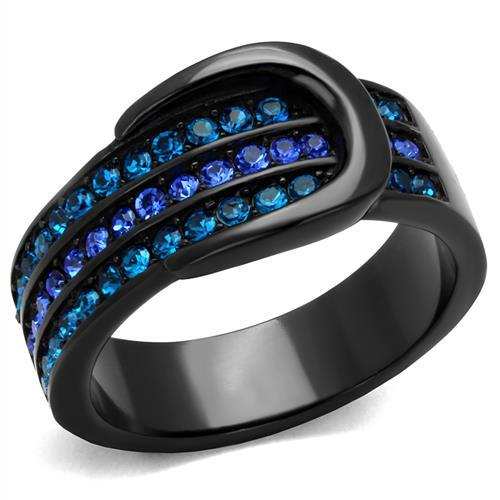 TK2549 - IP Black(Ion Plating) Stainless Steel Ring with Top Grade Crystal in Multi Color - Alamode - Flyclothing LLC