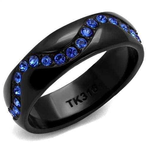 TK2550 - IP Black(Ion Plating) Stainless Steel Ring with Top Grade Crystal in Sapphire - Alamode - Flyclothing LLC