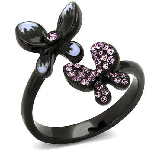 TK2554 - IP Black(Ion Plating) Stainless Steel Ring with Top Grade Crystal in Light Amethyst - Alamode - Flyclothing LLC