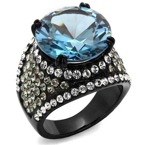 TK2555 - IP Black(Ion Plating) Stainless Steel Ring with AAA Grade CZ in London Blue - Alamode - Flyclothing LLC