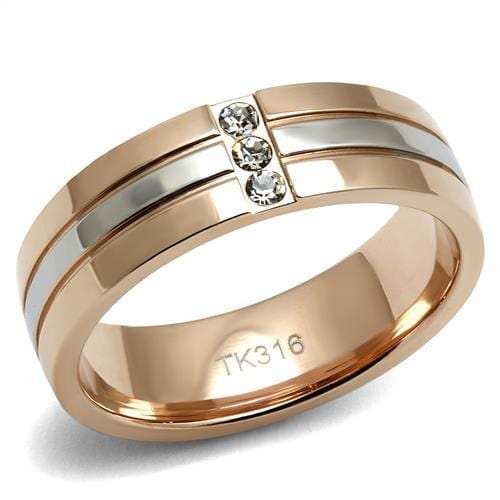 TK2570 - Two-Tone IP Rose Gold Stainless Steel Ring with Top Grade Crystal in Clear - Alamode - Flyclothing LLC