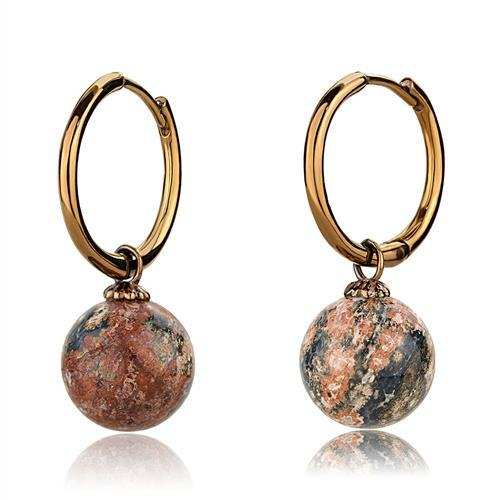 TK2572 - IP Coffee light Stainless Steel Earrings with Semi-Precious Leopard Stone in Multi Color - Alamode - Flyclothing LLC