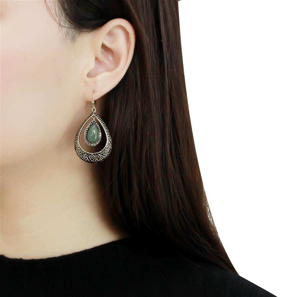 TK2576 - IP Gold(Ion Plating) Stainless Steel Earrings with Semi-Precious Jade in Emerald - Alamode - Flyclothing LLC