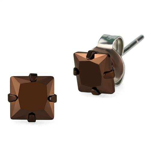 TK2583 - Two Tone IP Light Brown (IP Light coffee) Stainless Steel Earrings with AAA Grade CZ in Light Coffee - Alamode - Flyclothing LLC