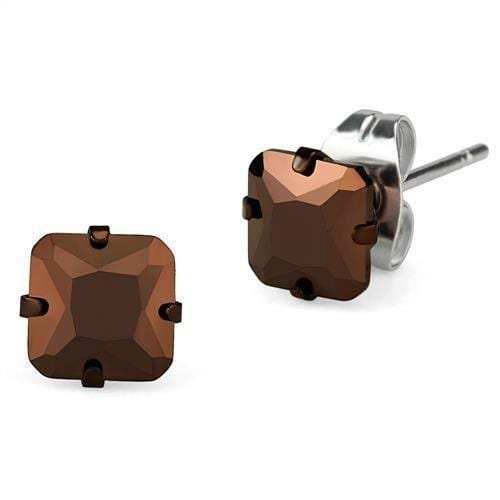 TK2584 - Two Tone IP Light Brown (IP Light coffee) Stainless Steel Earrings with AAA Grade CZ in Light Coffee - Alamode - Flyclothing LLC