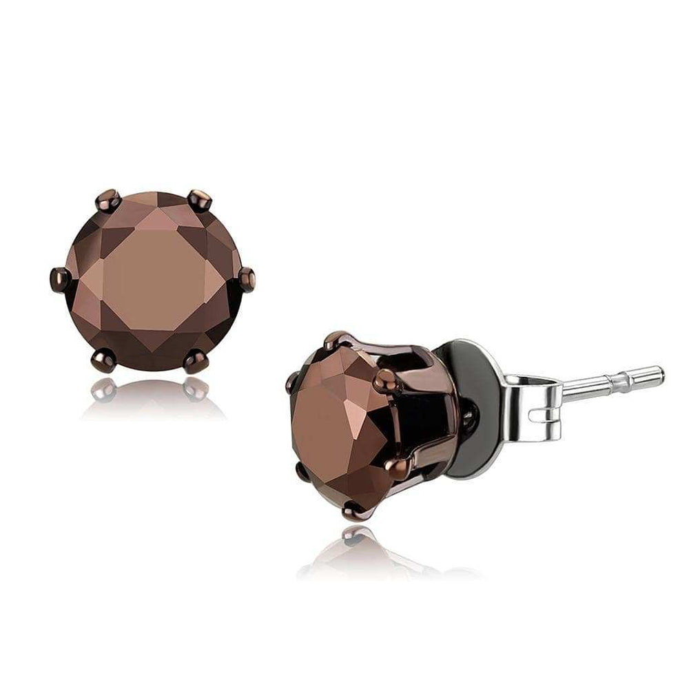 TK2587 - Two Tone IP Light Brown (IP Light coffee) Stainless Steel Earrings with AAA Grade CZ in Light Coffee - Alamode - Flyclothing LLC
