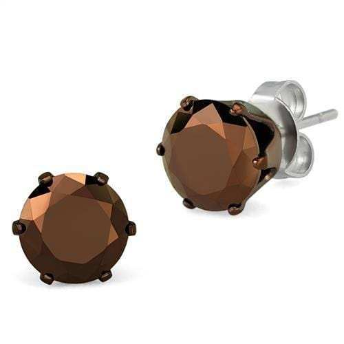 TK2588 - Two Tone IP Light Brown (IP Light coffee) Stainless Steel Earrings with AAA Grade CZ in Light Coffee - Alamode - Flyclothing LLC