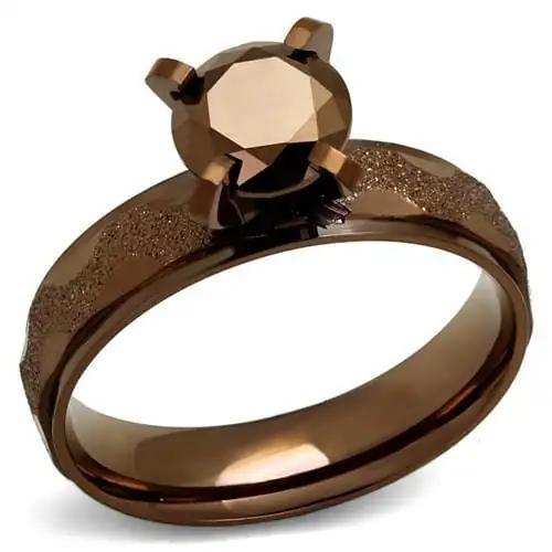 TK2595 - IP Coffee light Stainless Steel Ring with AAA Grade CZ in Light Coffee - Alamode - Flyclothing LLC