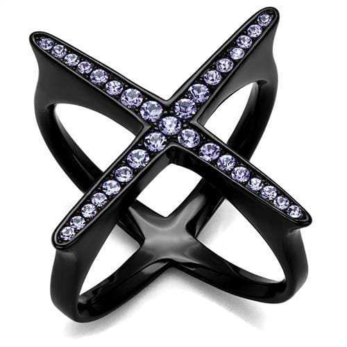 TK2603 - IP Black(Ion Plating) Stainless Steel Ring with Top Grade Crystal in Amethyst - Alamode - Flyclothing LLC