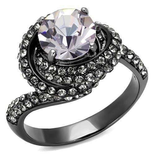 TK2604 - IP Light Black (IP Gun) Stainless Steel Ring with Top Grade Crystal in Light Amethyst - Alamode - Flyclothing LLC