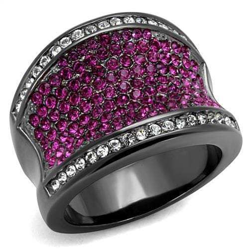 TK2606 - IP Light Black (IP Gun) Stainless Steel Ring with Top Grade Crystal in Amethyst - Alamode - Flyclothing LLC