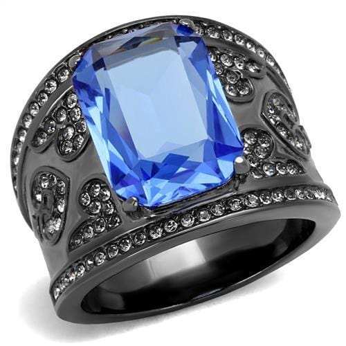TK2607 - IP Light Black (IP Gun) Stainless Steel Ring with Top Grade Crystal in Sapphire - Alamode - Flyclothing LLC
