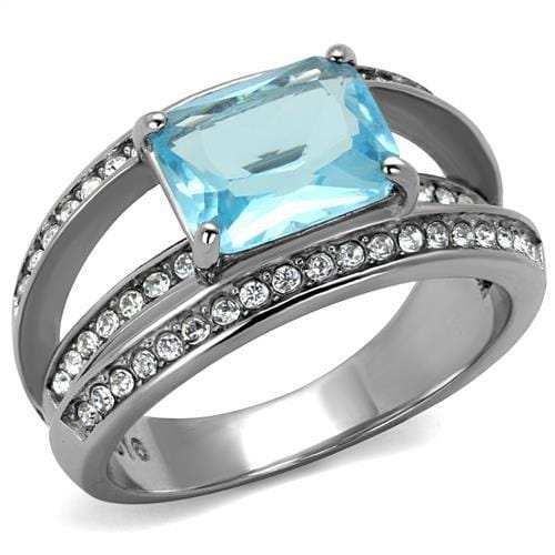 TK2608 - No Plating Stainless Steel Ring with Synthetic Synthetic Glass in Sea Blue - Alamode - Flyclothing LLC